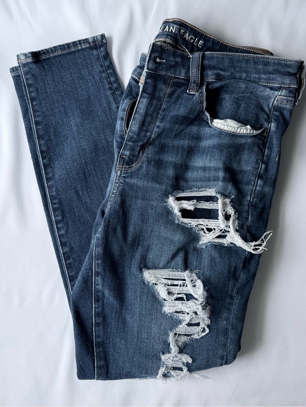 American Eagle Outfitters Patched Distressed Dark Wash Blue Jegging 12 Short